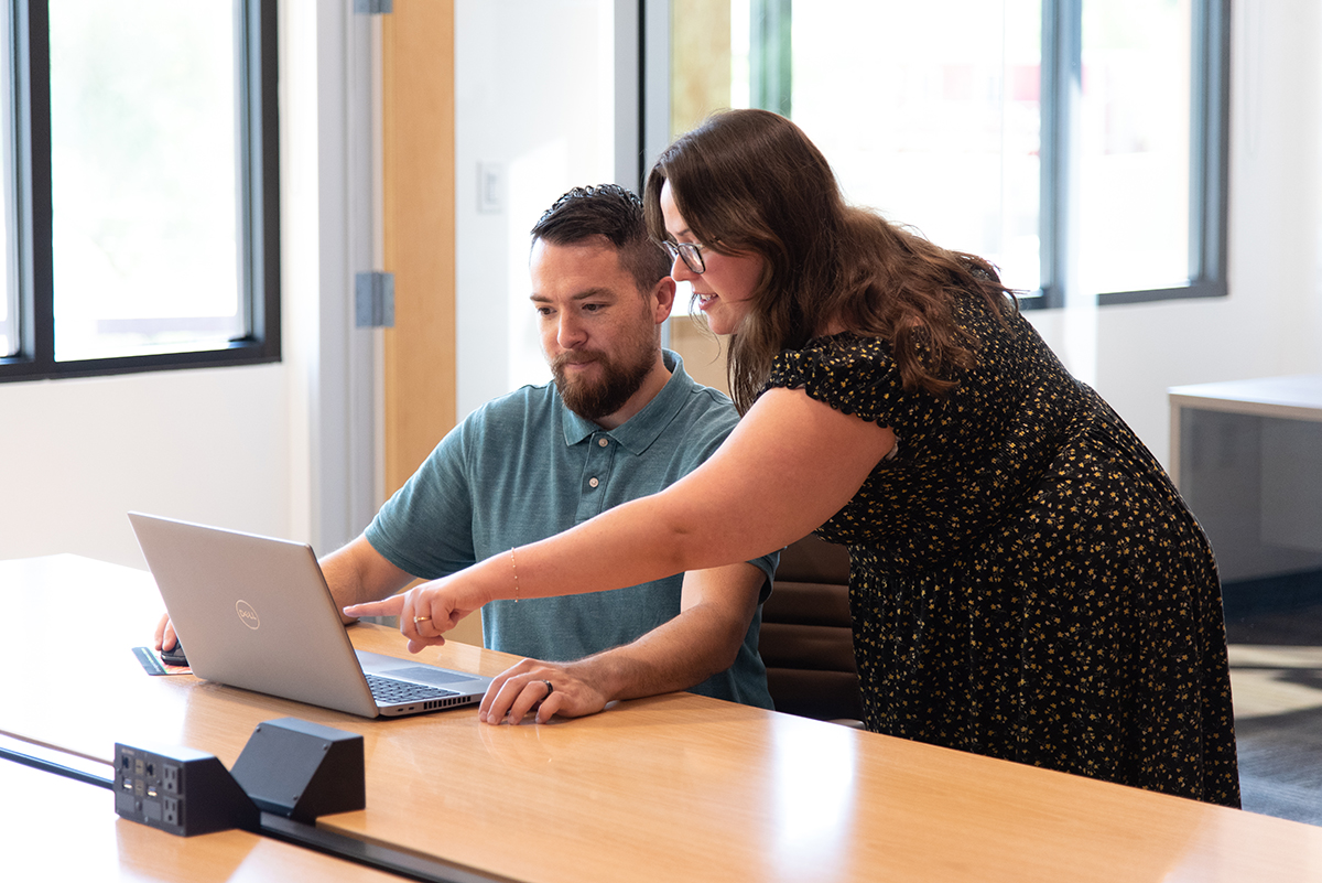 People reviewing data